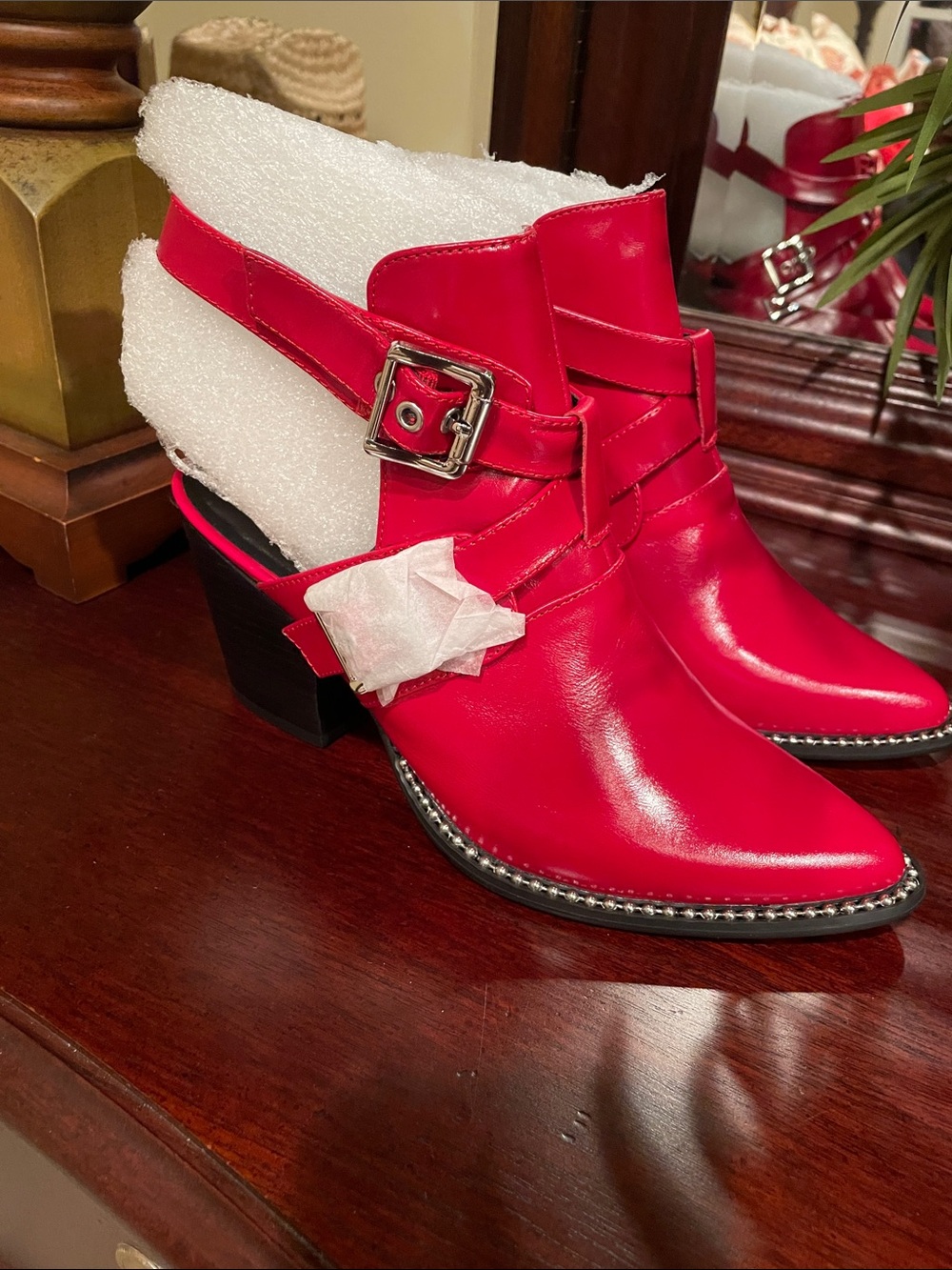 Steve Madden Red Buckle Cutout Ankle Booties